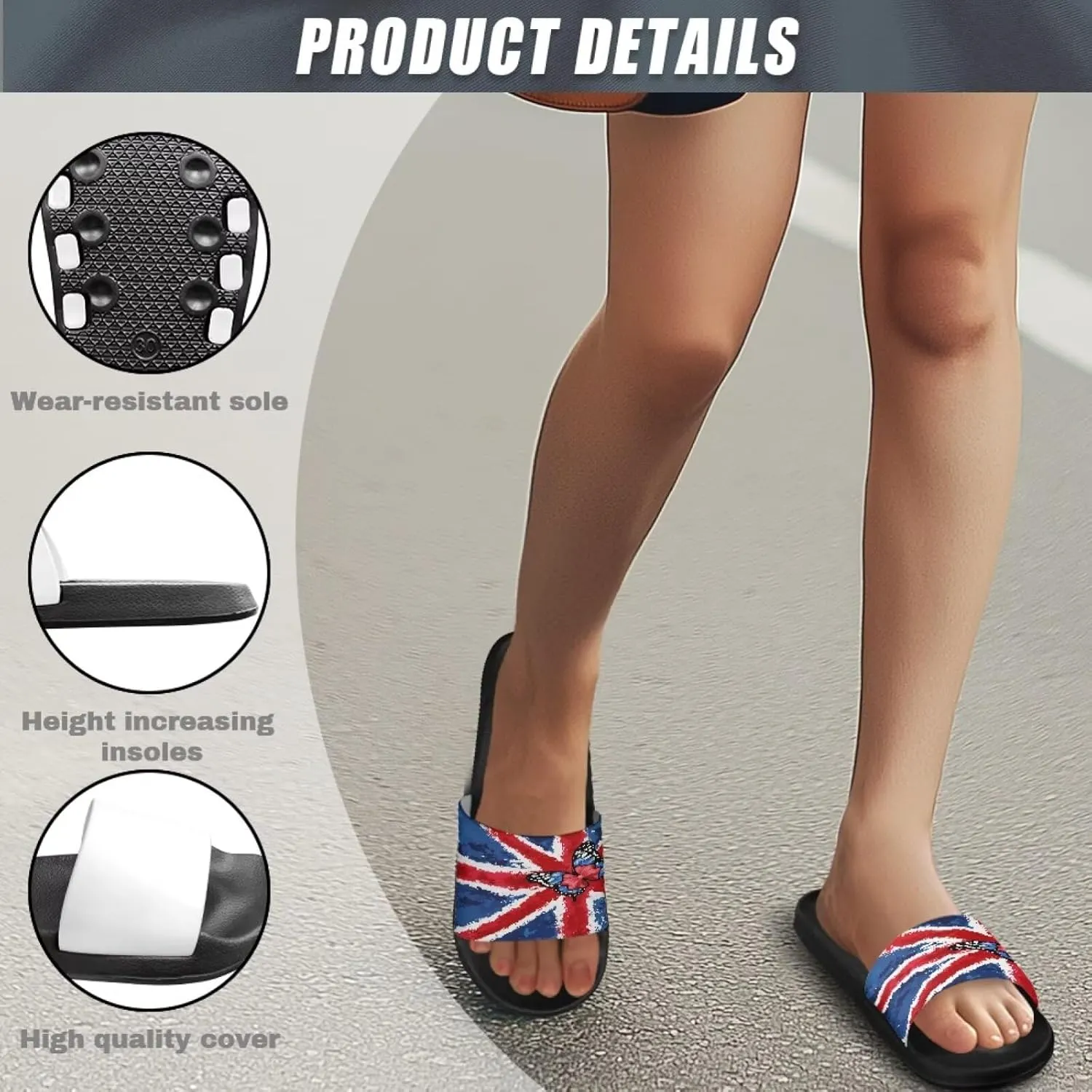 Women's Flag Print Shower Slippers Slide Flat Sandals Open Toe Beach Shoes for Indoor Outdoor