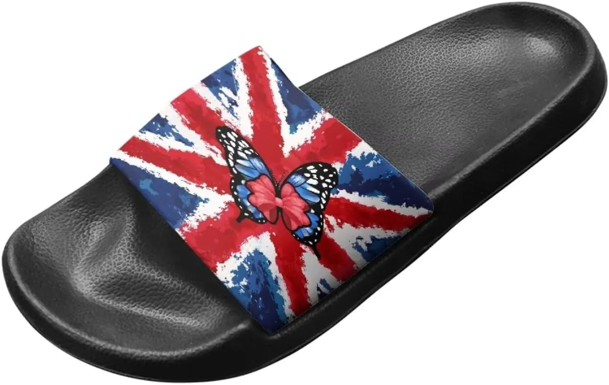 Women's Flag Print Shower Slippers Slide Flat Sandals Open Toe Beach Shoes for Indoor Outdoor