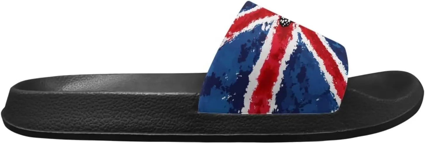 Women's Flag Print Shower Slippers Slide Flat Sandals Open Toe Beach Shoes for Indoor Outdoor