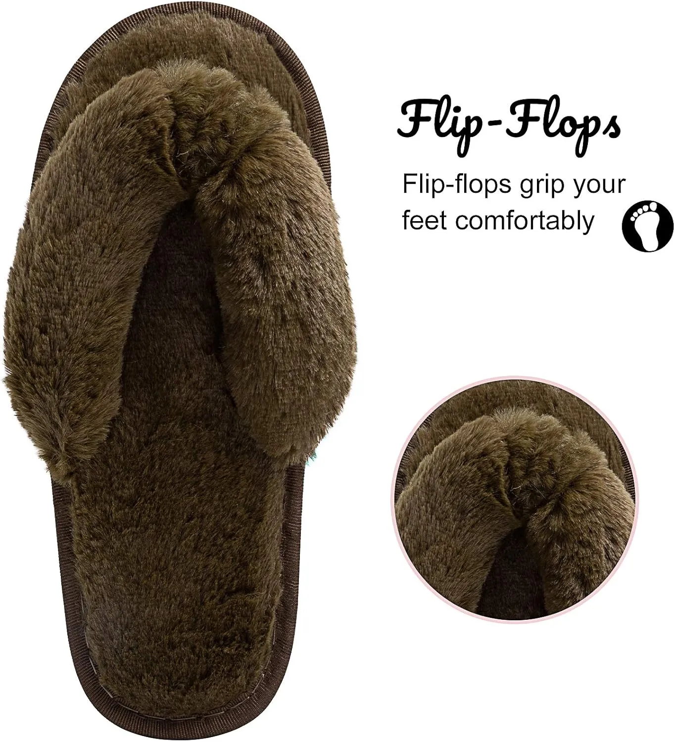 Women's Fuzzy Memory Foam Flip Flop Slippers Soft Comfy Open Toe Slip On Spa Thong Flat Sandals Ladies House Home Furry Sandal Slides Indoor Outdoor
