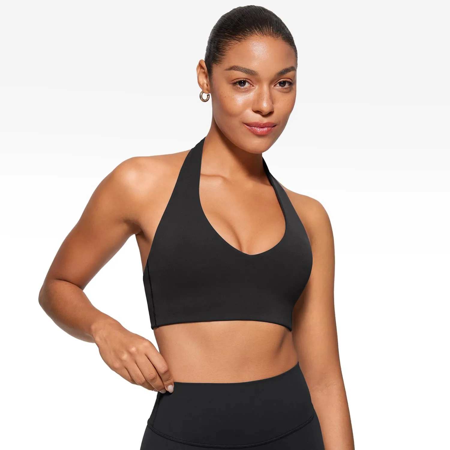 Womens Halter Longline Sports Bra Padded Low Back Yoga Bar Workout Crop Top with Built in Bra