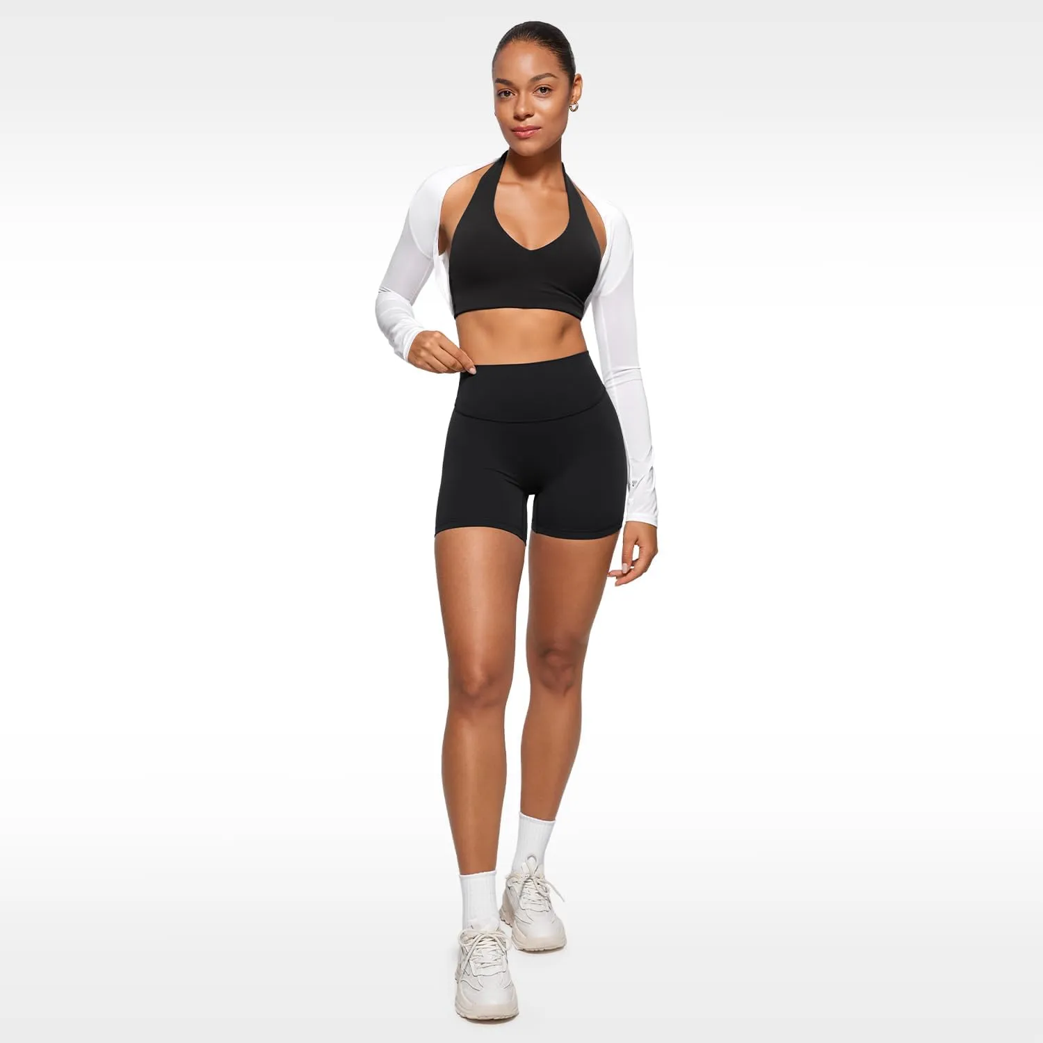 Womens Halter Longline Sports Bra Padded Low Back Yoga Bar Workout Crop Top with Built in Bra