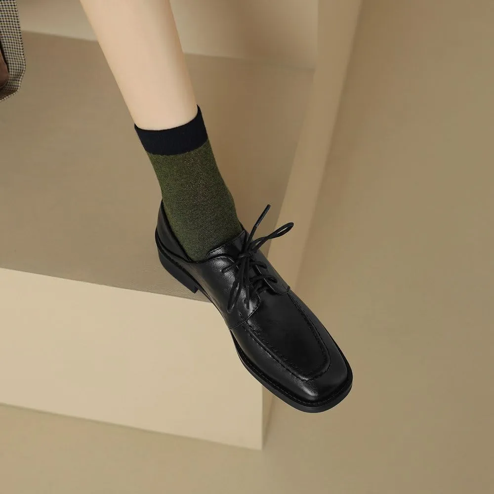 Womens Lace Up Oxfords Shoes Black Brown Retro Round Toe Comfy Low Heel Classic Oxford Brogues Vintage Shoes
