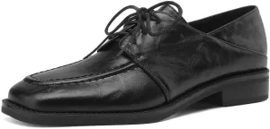 Womens Lace Up Oxfords Shoes Black Brown Retro Round Toe Comfy Low Heel Classic Oxford Brogues Vintage Shoes