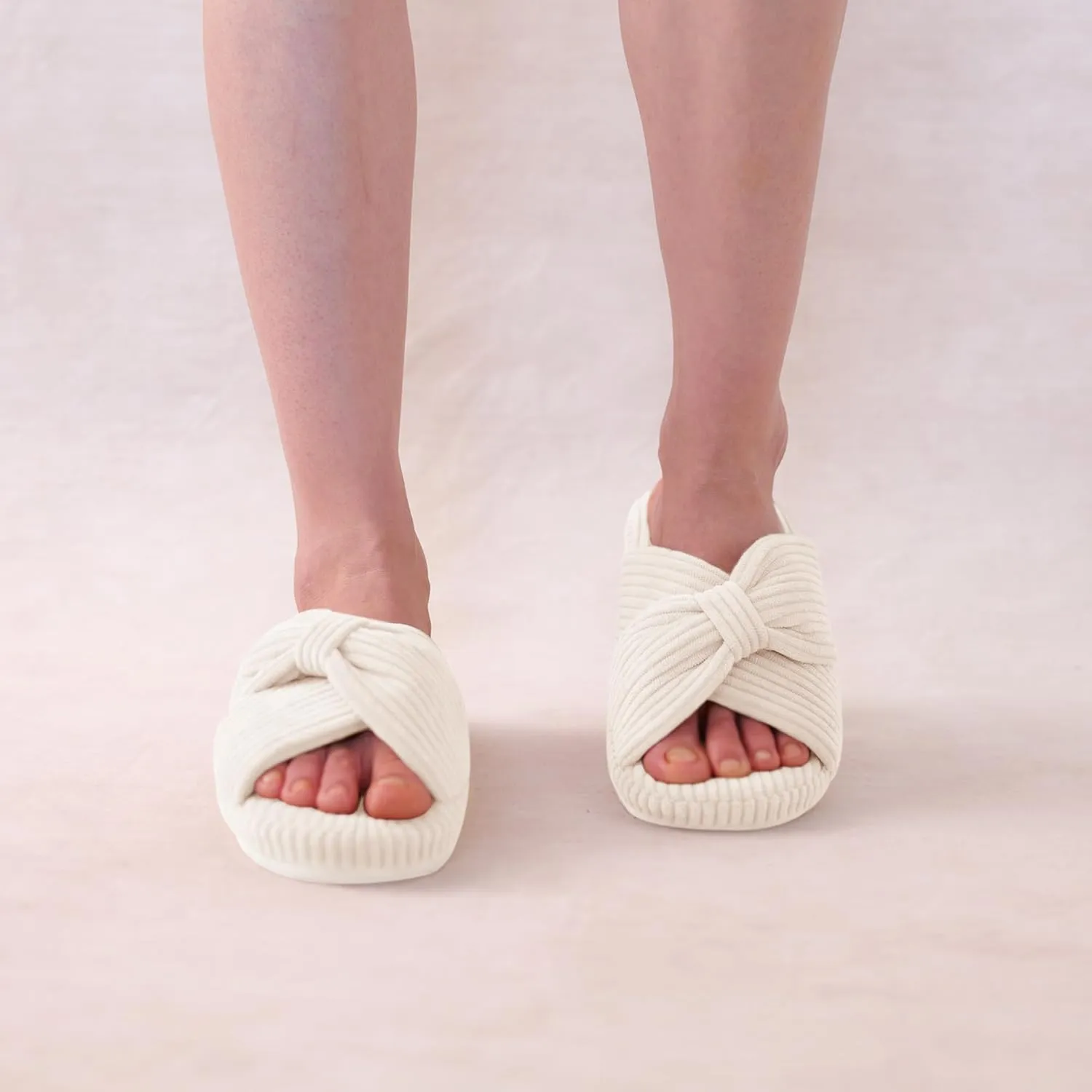 Women's Orthopedic Arch Support Open Toe House Slippers for Plantar Fasciitis Ladies Cozy Memory Foam Bedroom Gift Slippers Fluffy Corduroy Bow Crossband Slide