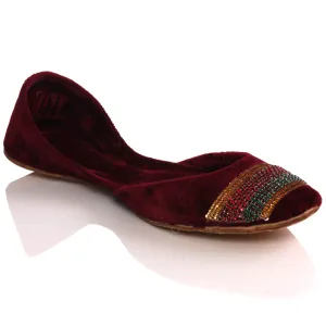 Womens ‘Patra’ Beaded Leather Flat Indian Pump