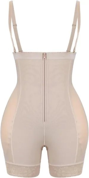 Women's Plus Size Zippered Waist Trainer with Hip Pads - Sculpting Bodysuit for Curvy Figure and Tummy Toning