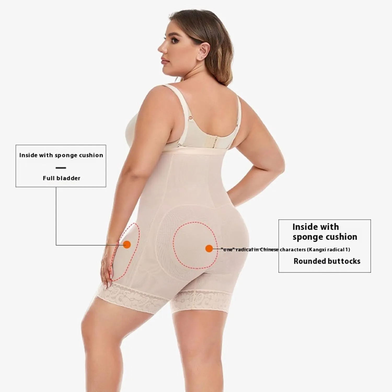 Women's Plus Size Zippered Waist Trainer with Hip Pads - Sculpting Bodysuit for Curvy Figure and Tummy Toning
