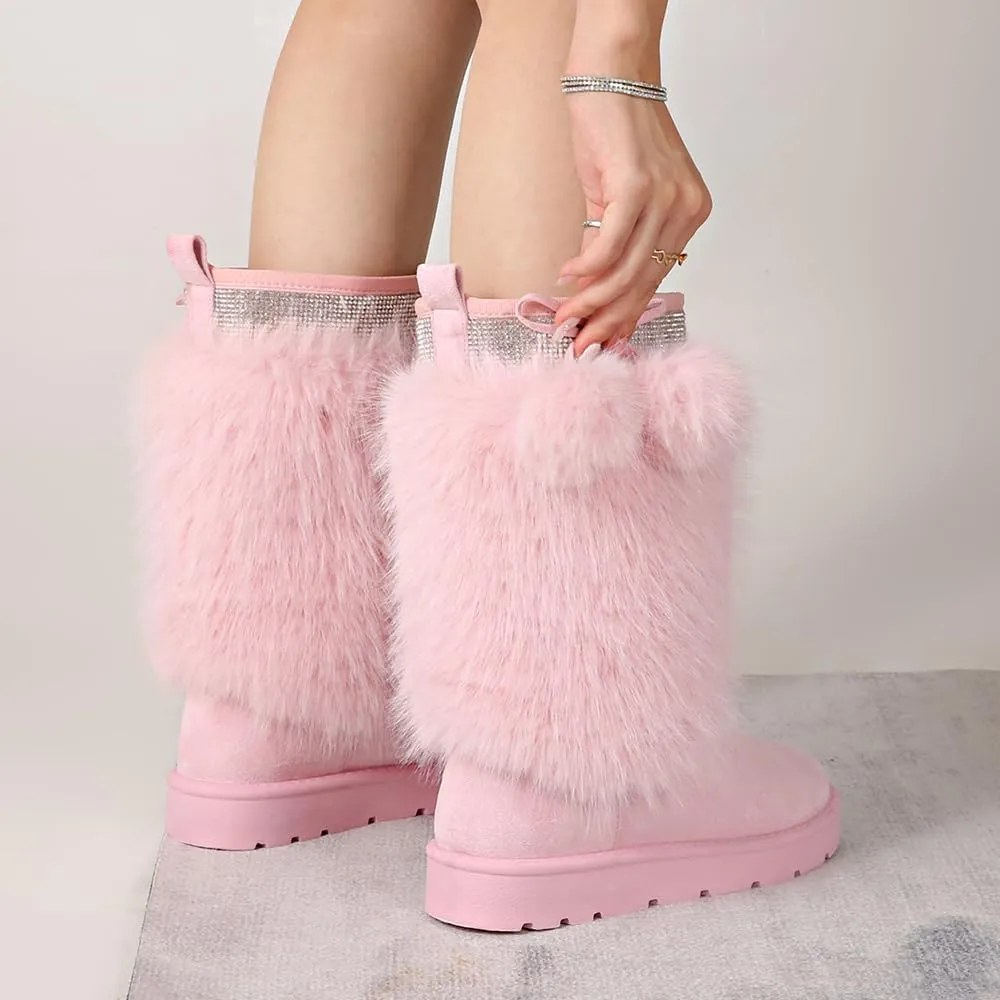 Women’s Snow Boots Mid-Calf Fur Lining Comfortable Winter Boots Flat Outdoor