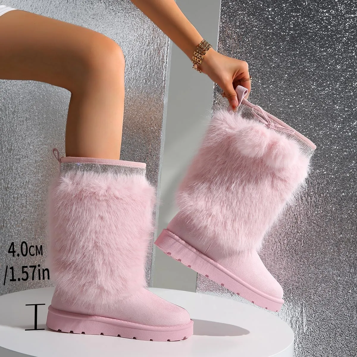 Women’s Snow Boots Mid-Calf Fur Lining Comfortable Winter Boots Flat Outdoor