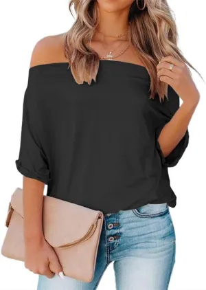 Womens Summer Off The Shoulder Shirts Casual Sexy Short Sleeve Tops Trendy Casual Loose Oversized Blouses Tshirt Tunic