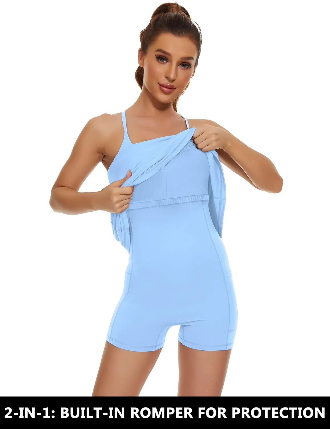 Womens Tennis Dress, 2-in-1 Golf Workout Dress with Built-in Bra & Shorts Pockets, Athletic Dresses with Adjustable Strap