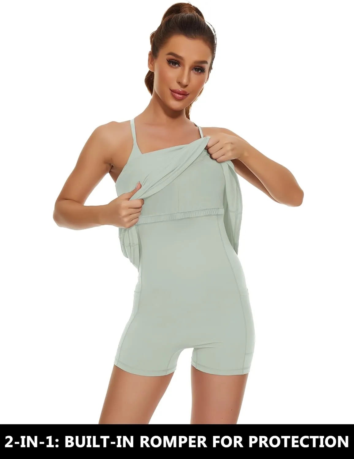 Womens Tennis Dress, 2-in-1 Golf Workout Dress with Built-in Bra & Shorts Pockets, Athletic Dresses with Adjustable Strap