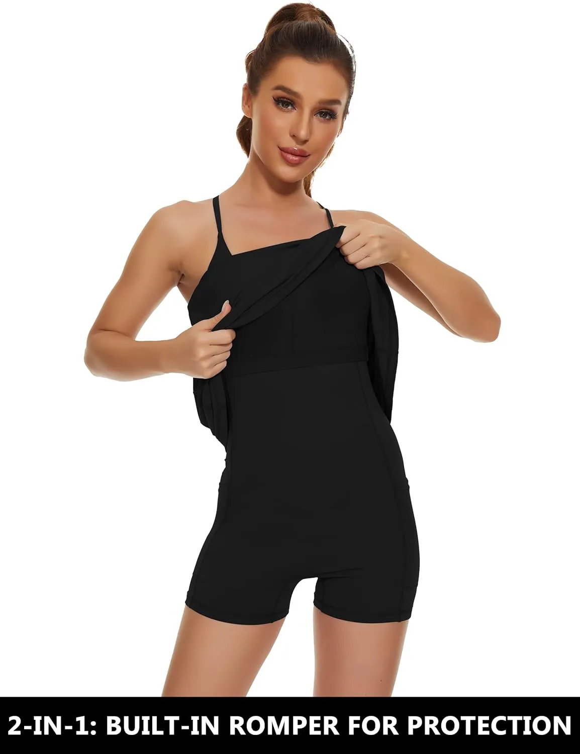 Womens Tennis Dress, 2-in-1 Golf Workout Dress with Built-in Bra & Shorts Pockets, Athletic Dresses with Adjustable Strap