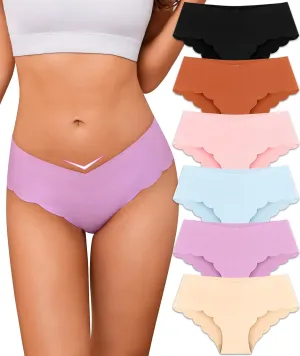 Womens Underwear No Show Underwear Cheeky Panties for Women, 6 Pack Sexy Wave V-cut Women's Bikini Panties S-XL