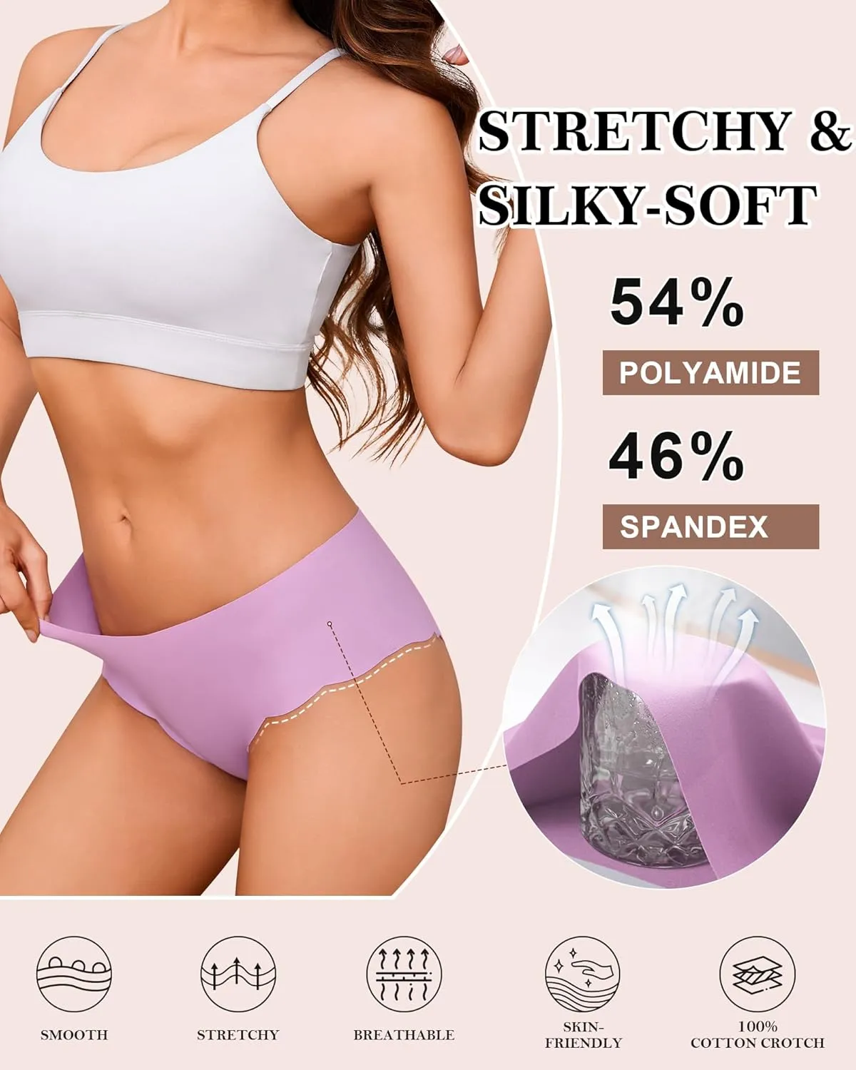 Womens Underwear No Show Underwear Cheeky Panties for Women, 6 Pack Sexy Wave V-cut Women's Bikini Panties S-XL