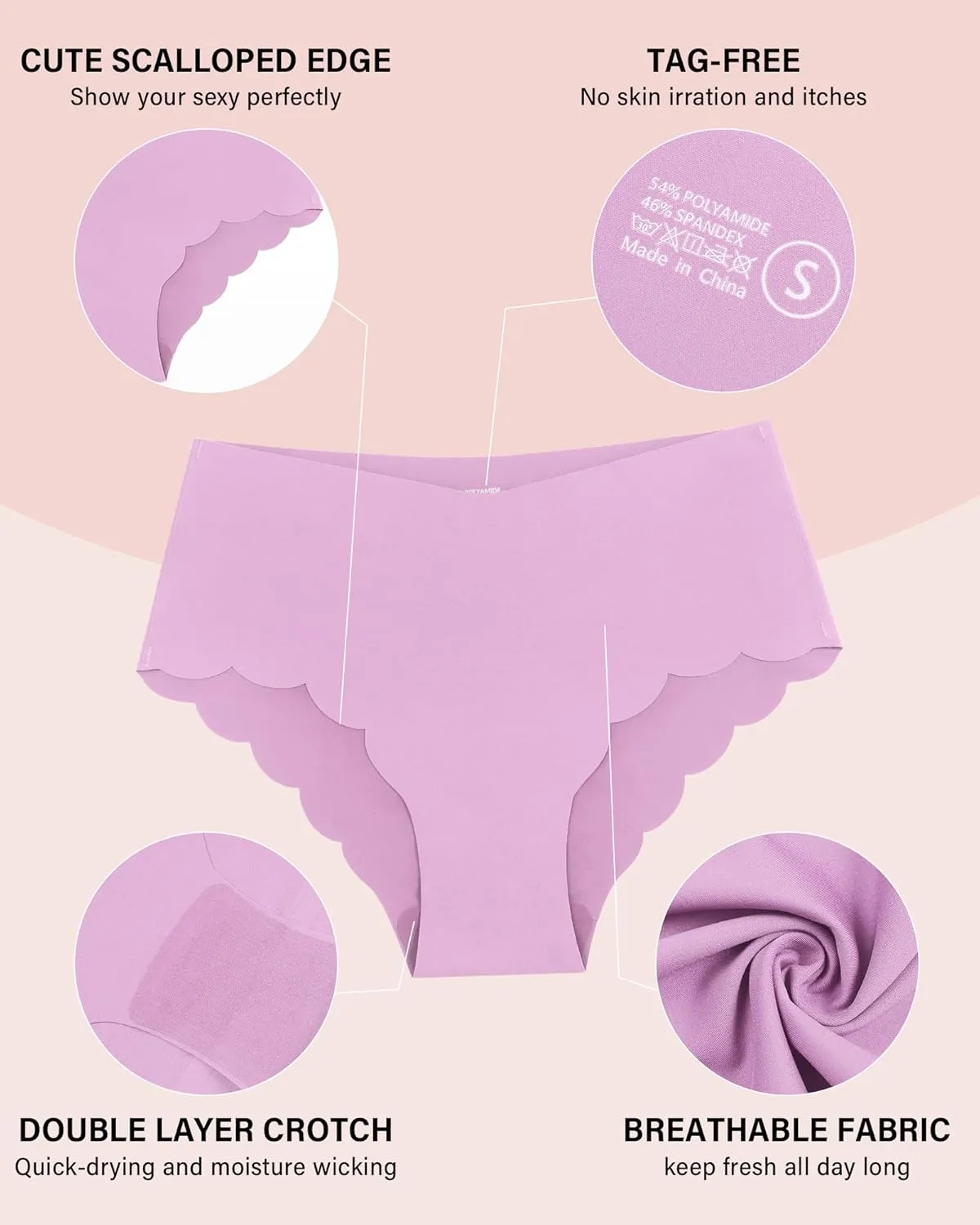 Womens Underwear No Show Underwear Cheeky Panties for Women, 6 Pack Sexy Wave V-cut Women's Bikini Panties S-XL