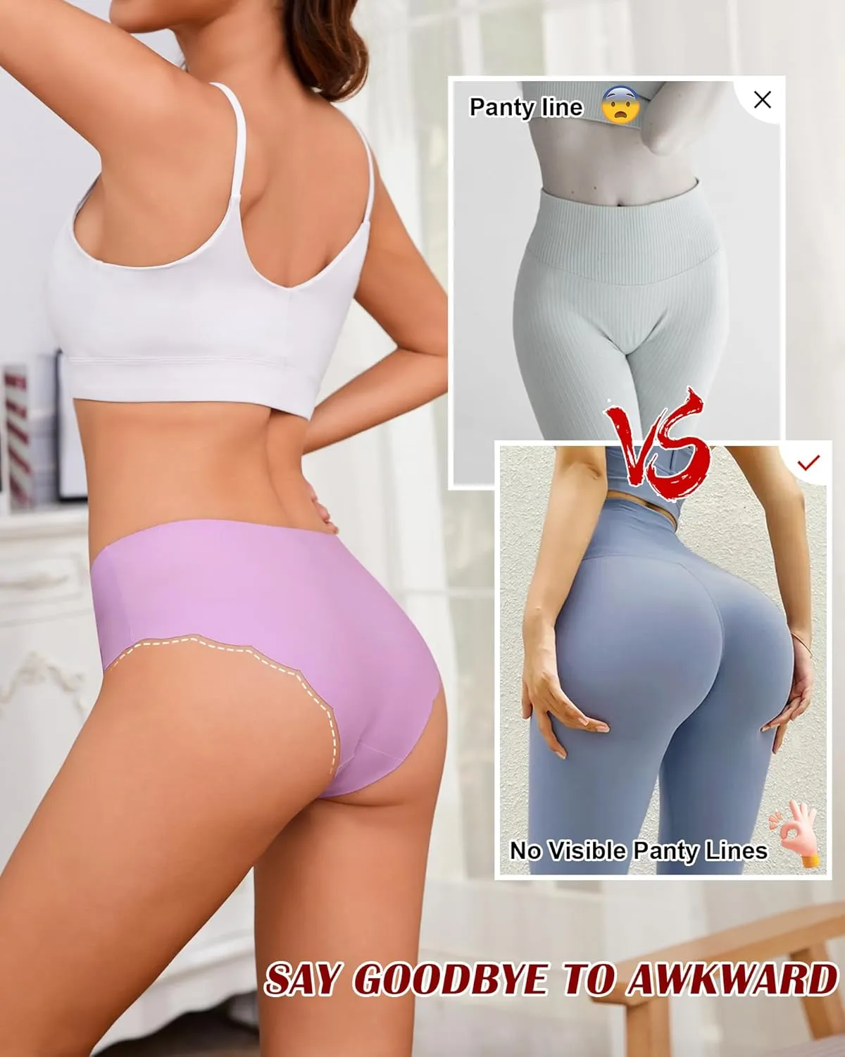 Womens Underwear No Show Underwear Cheeky Panties for Women, 6 Pack Sexy Wave V-cut Women's Bikini Panties S-XL