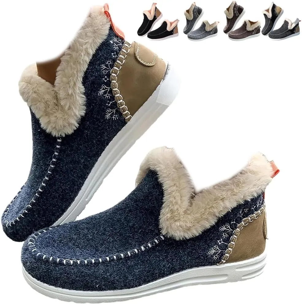 Women's Winter Plush Lined Flat Shoes Comfy Orthopedic Arch Support Outdoor Walking Shoes Classic Non-Slip Ankle Snow Boots