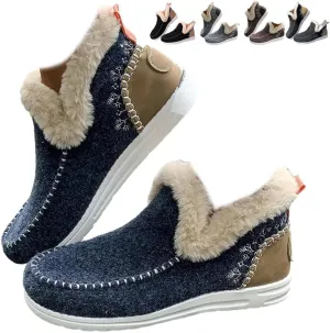 Women's Winter Plush Lined Flat Shoes Comfy Orthopedic Arch Support Outdoor Walking Shoes Classic Non-Slip Ankle Snow Boots