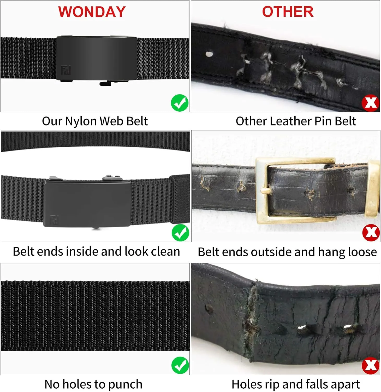 WONDAY 2 Pack Nylon Ratchet Golf Belts for Men, Casual Tactical Web Belt with Quick Release Automatic Slide Buckle
