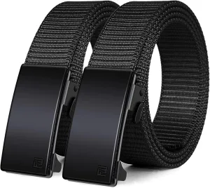 WONDAY 2 Pack Nylon Ratchet Golf Belts for Men, Casual Tactical Web Belt with Quick Release Automatic Slide Buckle