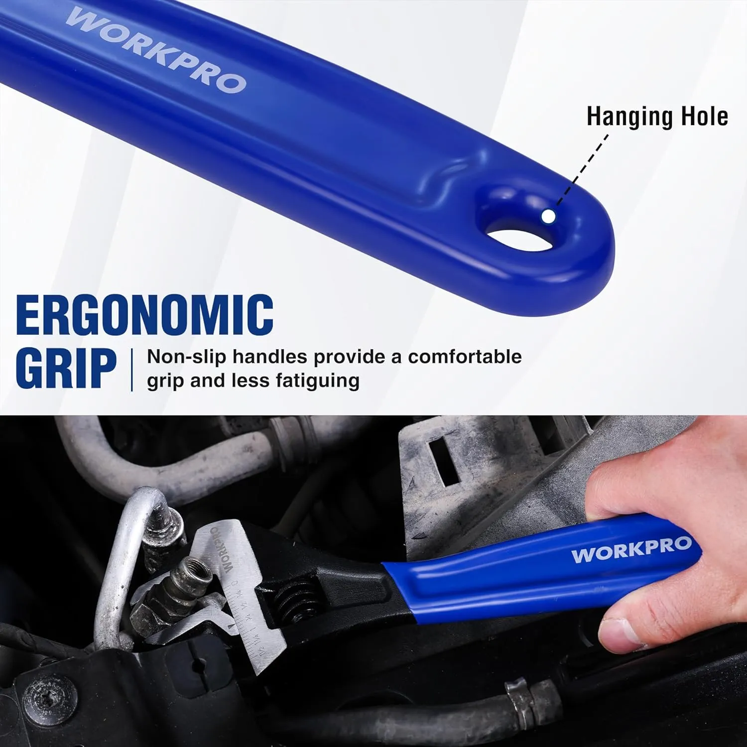 WORKPRO 4-piece Adjustable Wrench Set, 6-Inch & 8-Inch & 10-Inch & 12-Inch Wrenches, Wide Jaw Black Oxide Wrench, Metric & SAE Scales, Cr-V Steel, for Home, Garage, Workshop