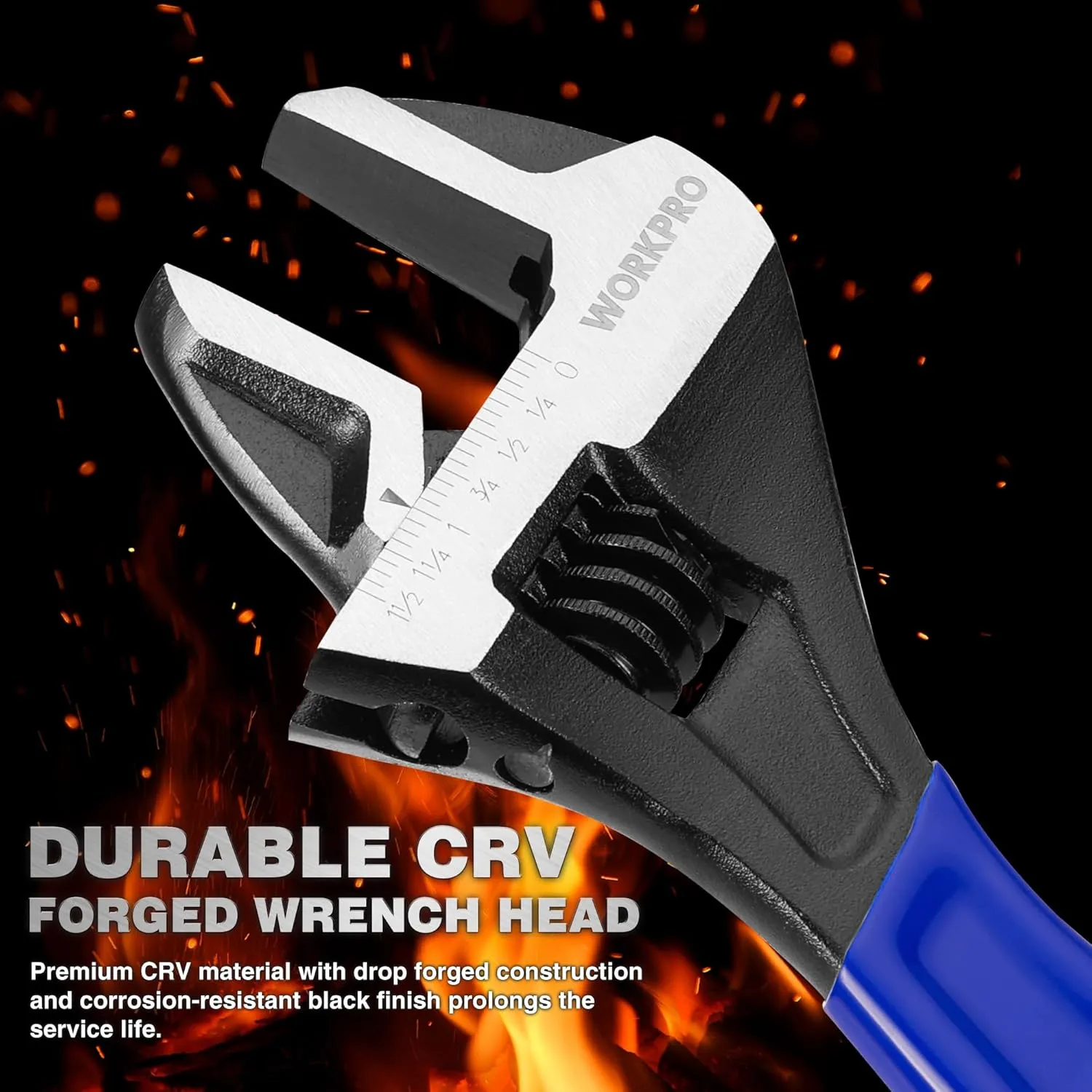 WORKPRO 4-piece Adjustable Wrench Set, 6-Inch & 8-Inch & 10-Inch & 12-Inch Wrenches, Wide Jaw Black Oxide Wrench, Metric & SAE Scales, Cr-V Steel, for Home, Garage, Workshop