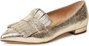 XYD Women Vintage Fringe Dress Flats Pointy Closed Toe Slip Ons Driver Loafers Chunky Low Heel Casual Shoes