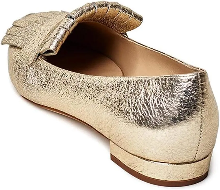 XYD Women Vintage Fringe Dress Flats Pointy Closed Toe Slip Ons Driver Loafers Chunky Low Heel Casual Shoes