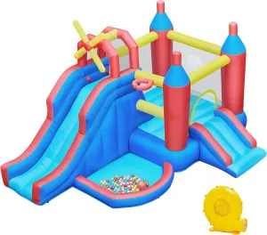 Yaheetech Inflatable Bounce House, 7-in-1 Bouncy Castle Combo w/Ball Pit & Bouncing Area & Slides & Basketball Game & Dart Game, Jump House for Kids Aged 3-10 w/Storage Bag & 470W Blower