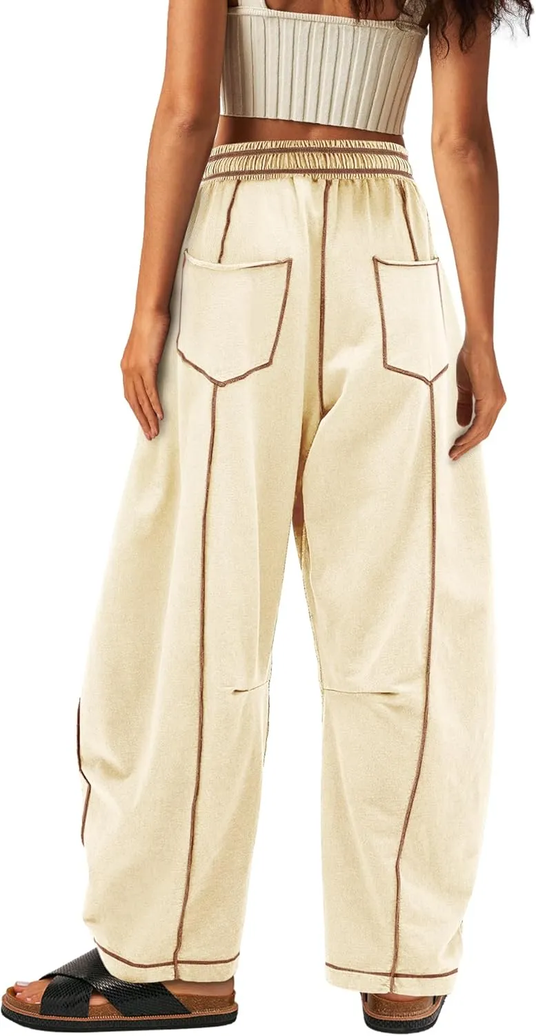 Yanekop Womens Baggy Wide Leg Pants Casual Summer Palazzo Pants Drawstring Waist Lounge Pants with Pockets
