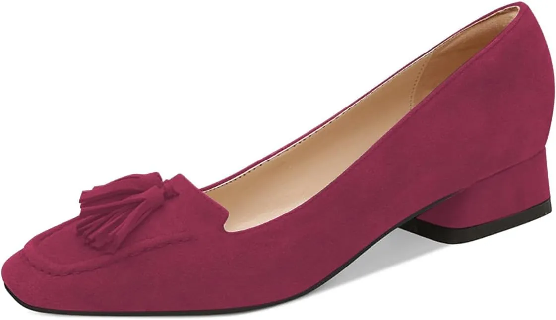 YDN Women Chunky Block Low Heel Loafers Square Toe Tassel Fringed Pump Slip On Dress Party Office Daily Shoe Size 4-15 US