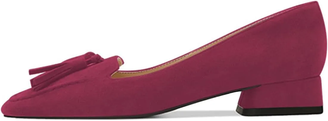 YDN Women Chunky Block Low Heel Loafers Square Toe Tassel Fringed Pump Slip On Dress Party Office Daily Shoe Size 4-15 US