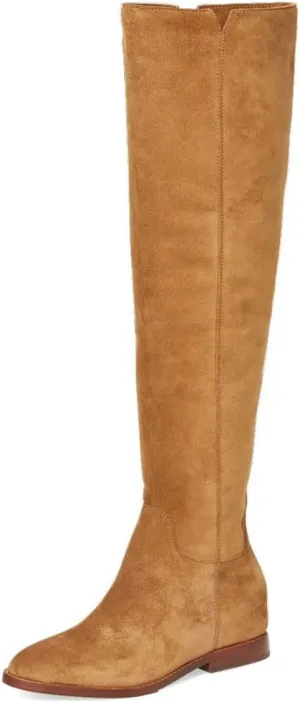 YDN Women Round Toe Knee High Boots Comfy Flat Heel Riding Boots V Cut Side Zipper Casual Office Shoes Size 4-15 US