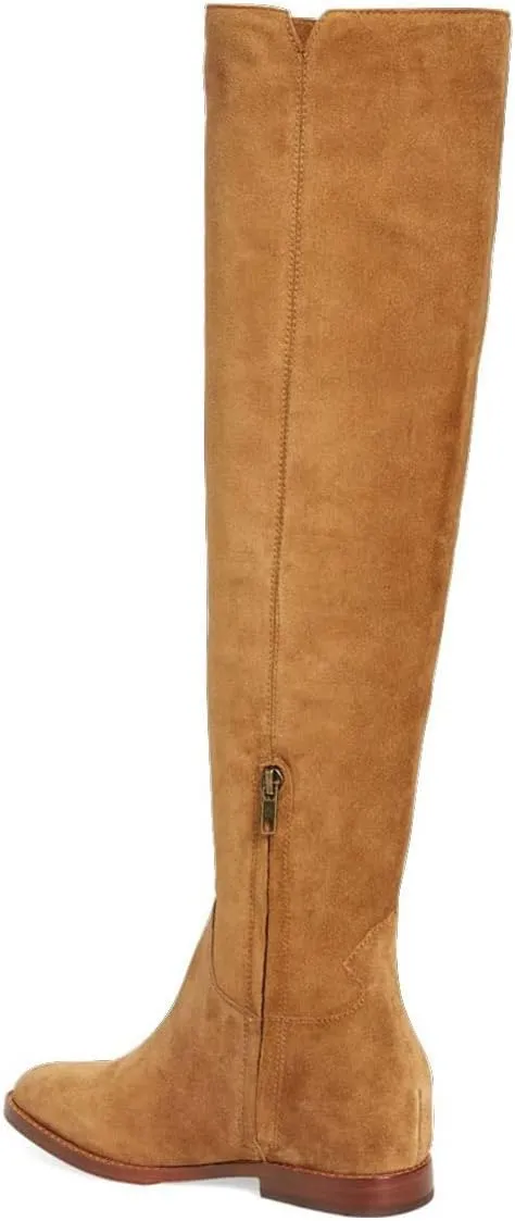 YDN Women Round Toe Knee High Boots Comfy Flat Heel Riding Boots V Cut Side Zipper Casual Office Shoes Size 4-15 US