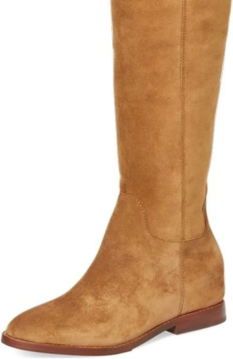 YDN Women Round Toe Knee High Boots Comfy Flat Heel Riding Boots V Cut Side Zipper Casual Office Shoes Size 4-15 US