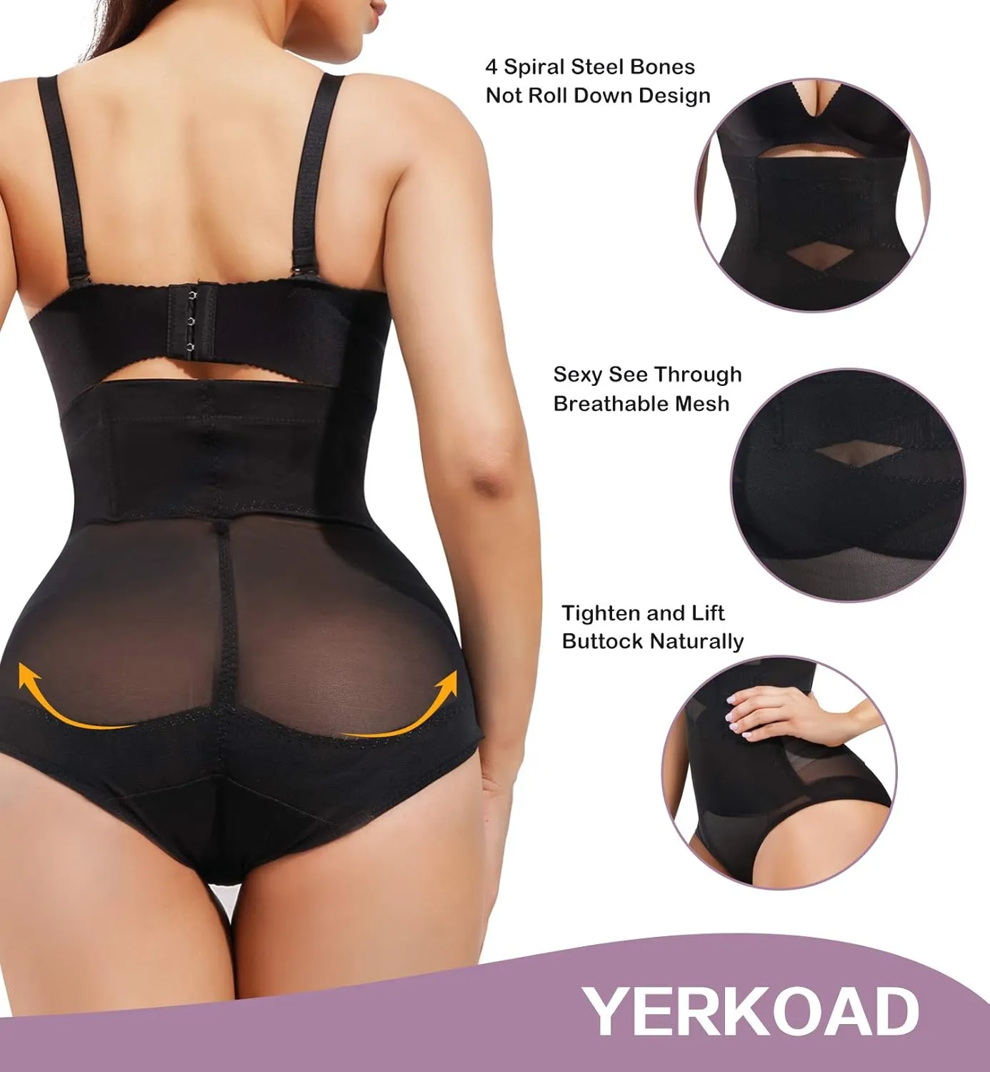 YERKOAD Shapewear for Women Waist Trainer Tummy Control Butt Lifter Panties Hi-waist Short Stomach Body Shaper Cincher Girdle
