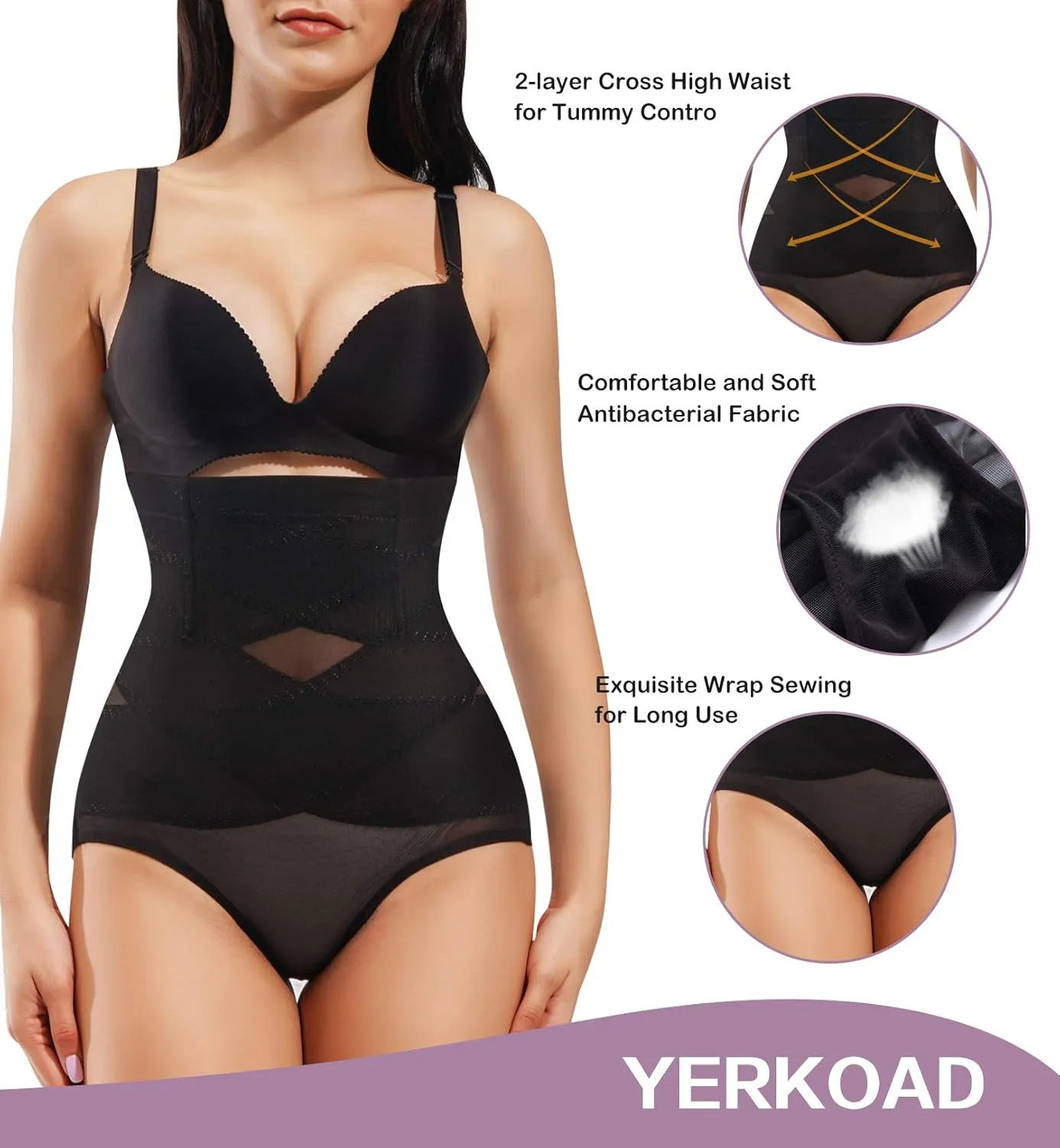 YERKOAD Shapewear for Women Waist Trainer Tummy Control Butt Lifter Panties Hi-waist Short Stomach Body Shaper Cincher Girdle