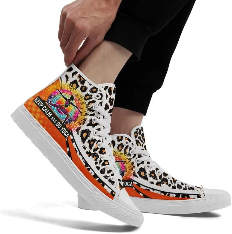 Yoga Printed High-Top Canvas Shoes for Women Unisex Fashion Lace Up Sneakers Casual Walking Tennis Trainer for Girls