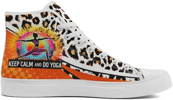 Yoga Printed High-Top Canvas Shoes for Women Unisex Fashion Lace Up Sneakers Casual Walking Tennis Trainer for Girls