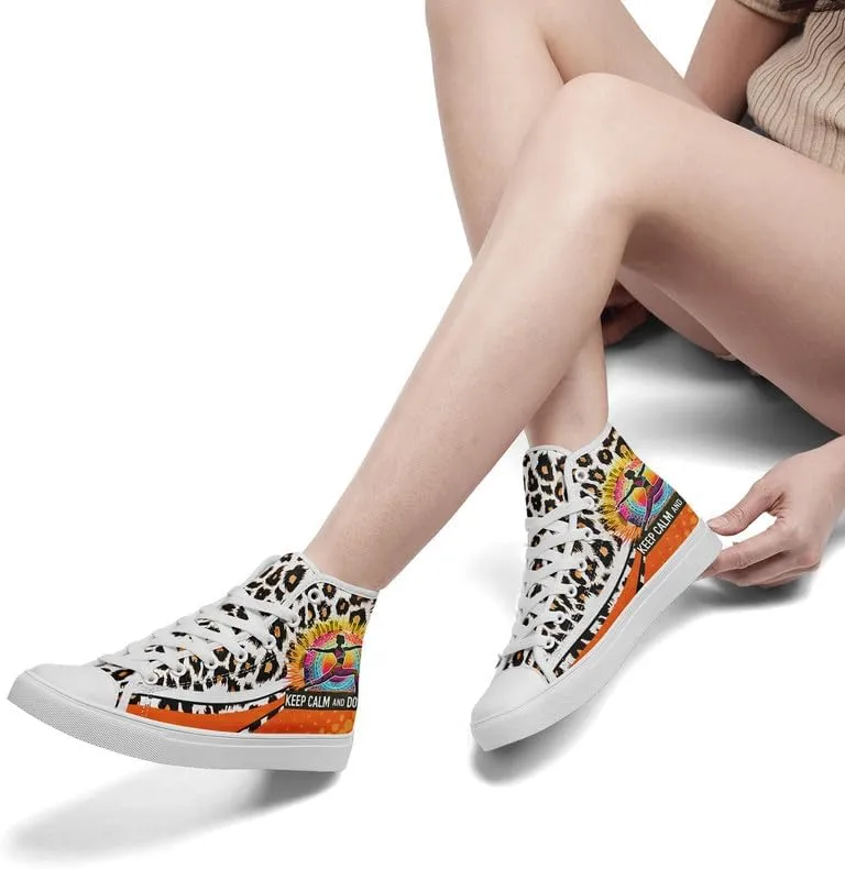 Yoga Printed High-Top Canvas Shoes for Women Unisex Fashion Lace Up Sneakers Casual Walking Tennis Trainer for Girls