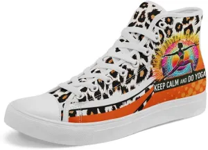 Yoga Printed High-Top Canvas Shoes for Women Unisex Fashion Lace Up Sneakers Casual Walking Tennis Trainer for Girls