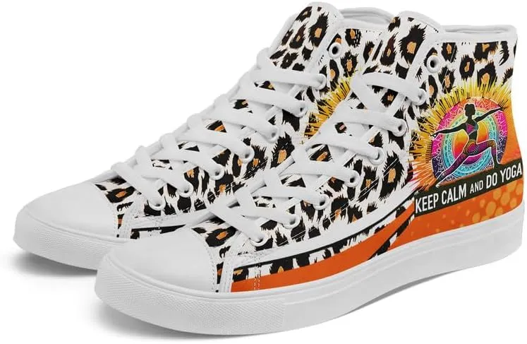 Yoga Printed High-Top Canvas Shoes for Women Unisex Fashion Lace Up Sneakers Casual Walking Tennis Trainer for Girls