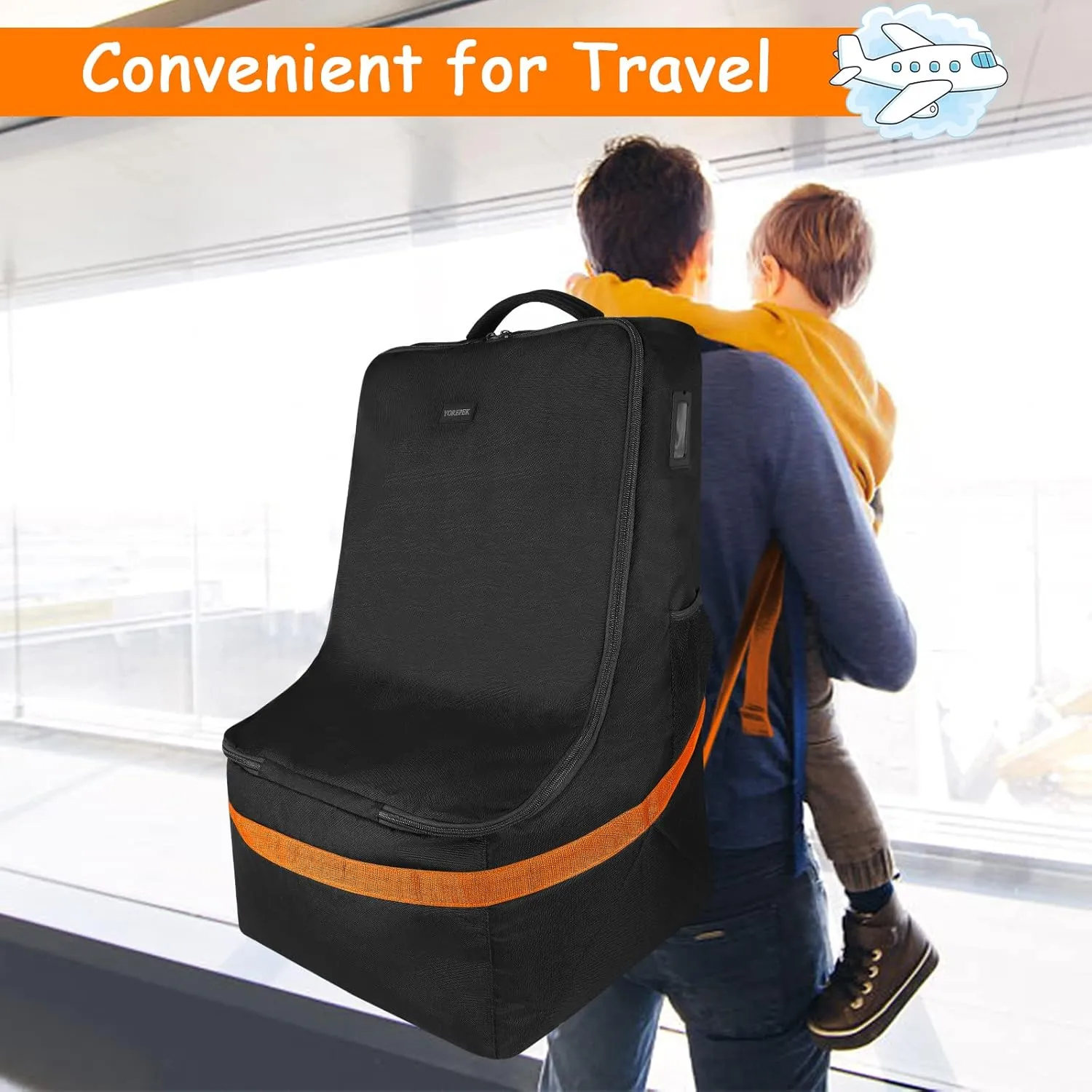 YOREPEK Car Seat Travel Bag, Padded Car Seats Backpack for Air Travel, Heavy Duty Gate Check Carseat Travel Bag for Airplane, Airport Gate Check Bag (Orange)