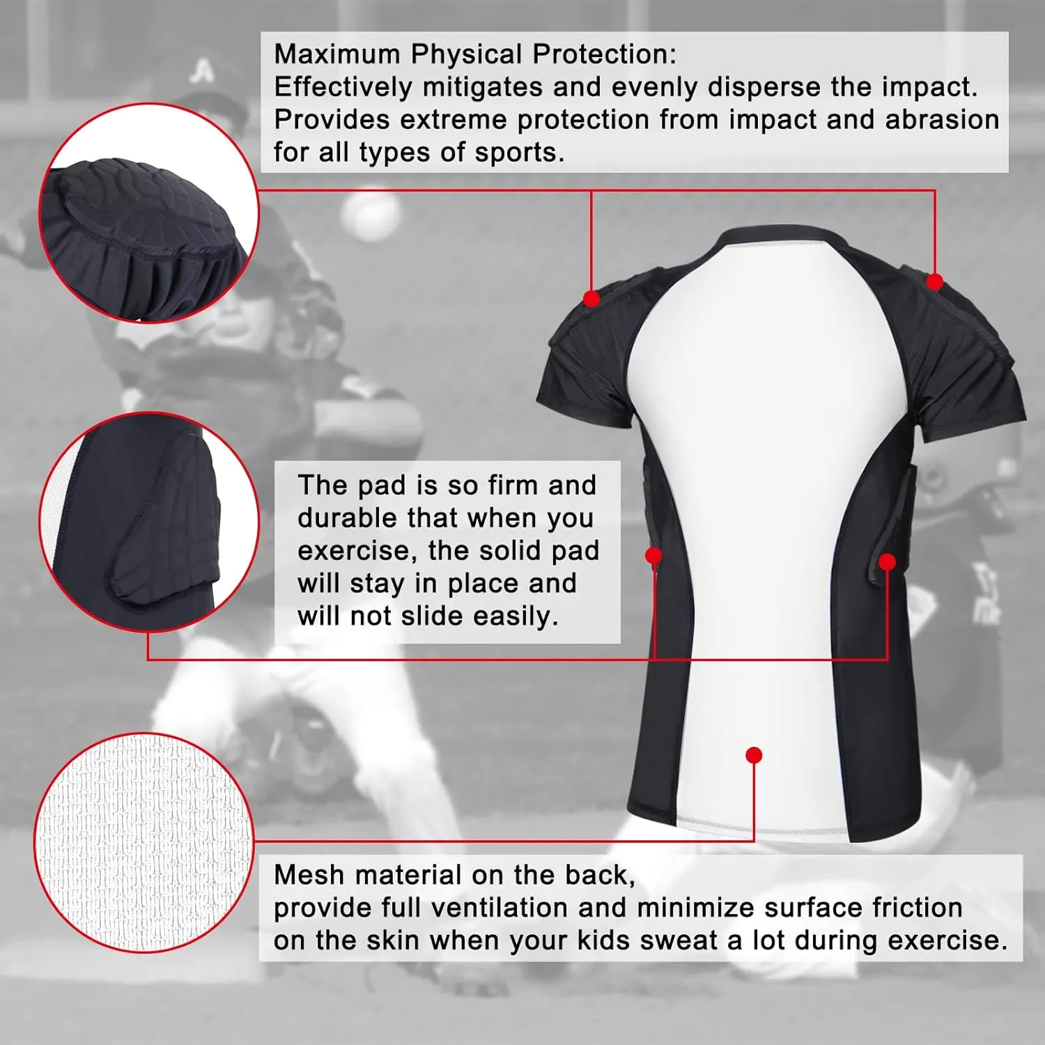 Youth Kids Padded Football Rib Protector, Boys Girls Rib Chest Guard Shirt for Rugby Baseball Soccer Basketball