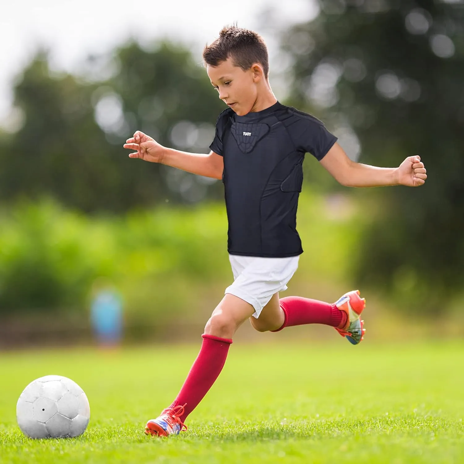 Youth Kids Padded Football Rib Protector, Boys Girls Rib Chest Guard Shirt for Rugby Baseball Soccer Basketball