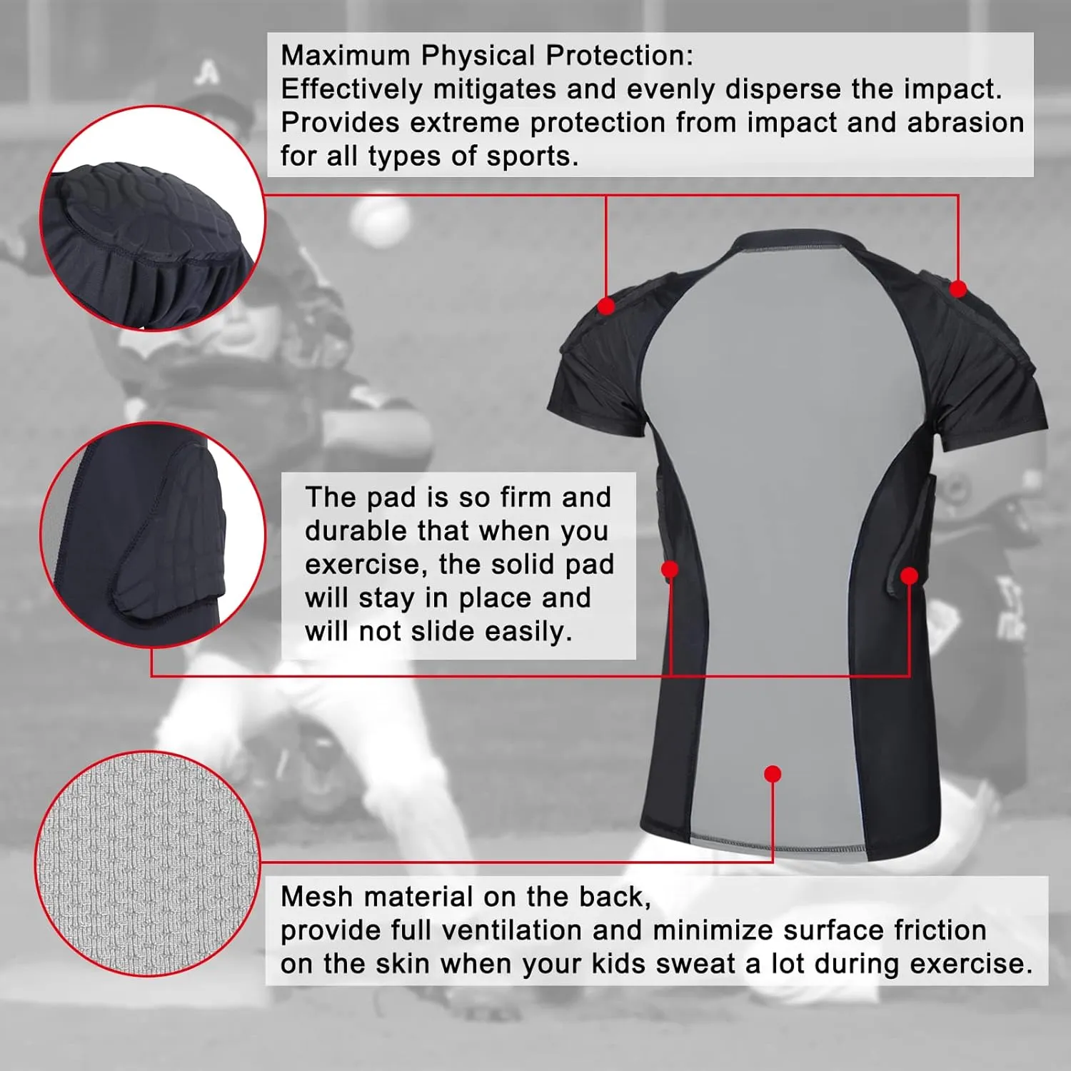 Youth Kids Padded Football Rib Protector, Boys Girls Rib Chest Guard Shirt for Rugby Baseball Soccer Basketball