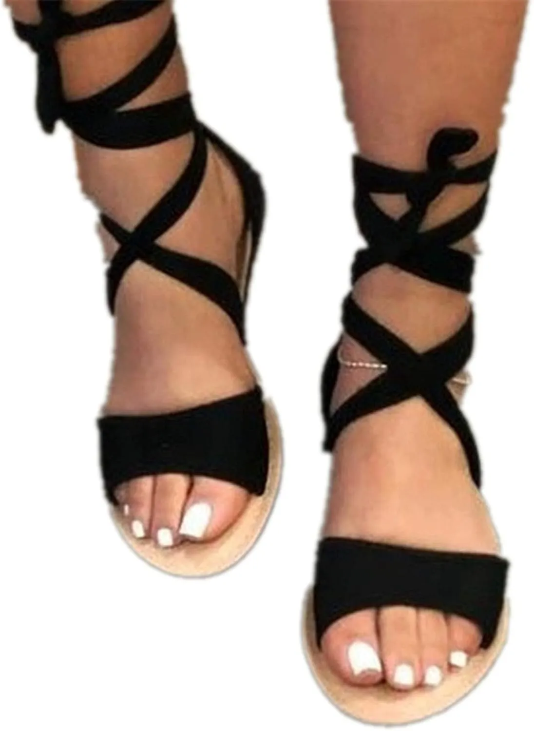 ZBYY Women's Summer Flat Sandals,Lace Up Comfy Roman Casual Summer Beach Sandals Gladiator Flat Sandals for Women