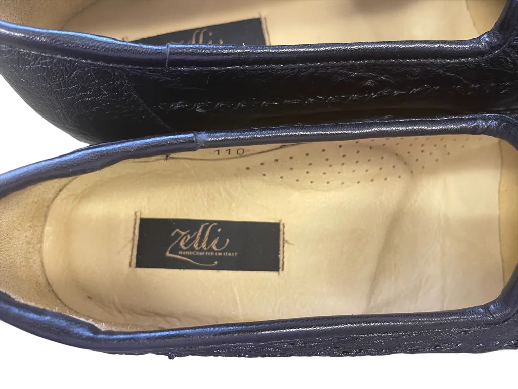 Zelli Mens Genuine Ostrich Black Leather Shoes Size 9.5 N